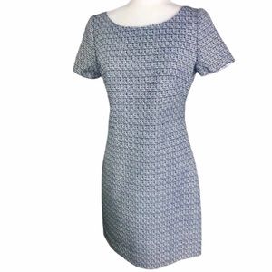 TAHARI Wool Blend Navy Metallic Tweed Dress Sz 4